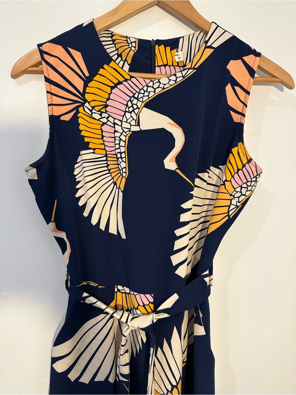 Sleeveless Navy Crane-Print Wide-Leg Jumpsuit - Picture 4 of 13